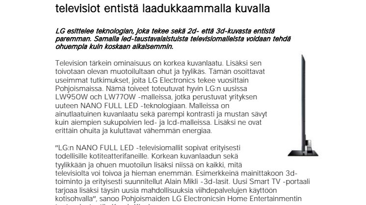 LG:n nanoteknologia mahdollistaa ohuemmat televisiot entistä laadukkaammalla kuvalla