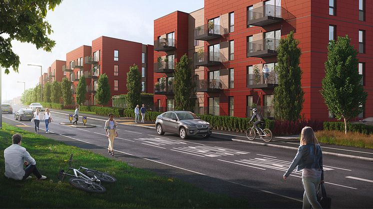 Illustration of the apartments in BoKlok on the Brook, Bristol