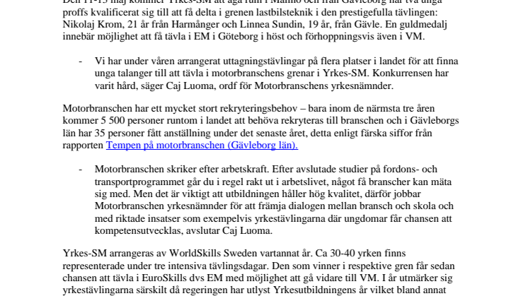 Gävleborg representerar på Yrkes-SM