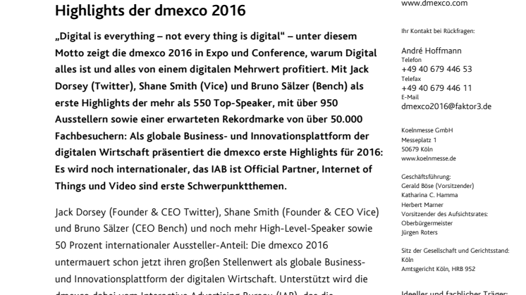 Von Motto bis Internationalisierung: Erste Highlights der dmexco 2016