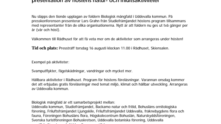 Biologisk mångfald - presentation av höstens natur- och friluftsaktiviteter