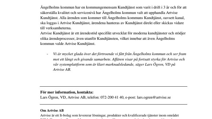 Artvise Kundtjänst till Ängelholms kommun!