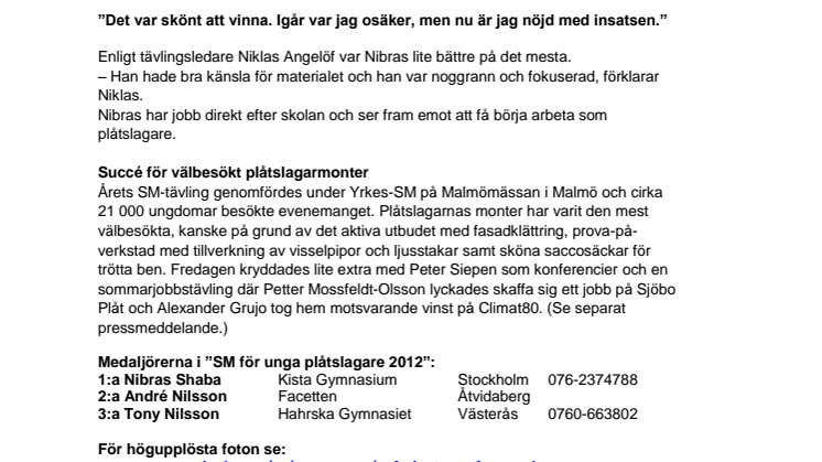 Solklart SM-guld i plåtslageri till Nibras från Kista
