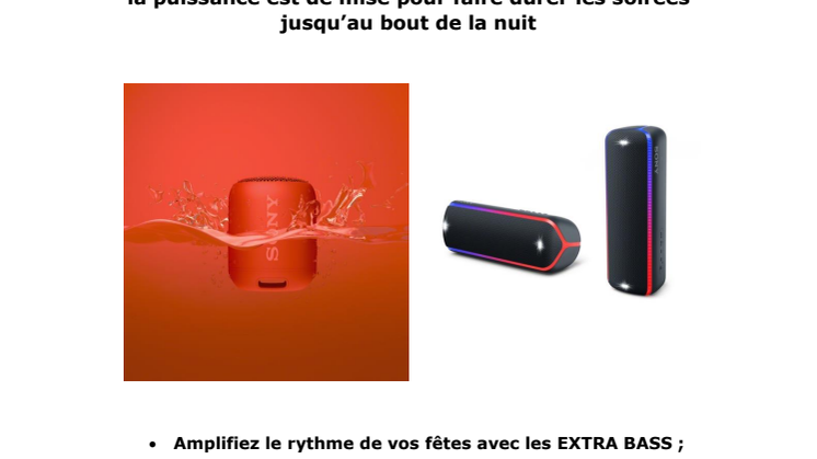 Nouvelle gamme d’enceintes EXTRA BASS Sony :  la puissance est de mise pour faire durer les soirées jusqu’au bout de la nuit
