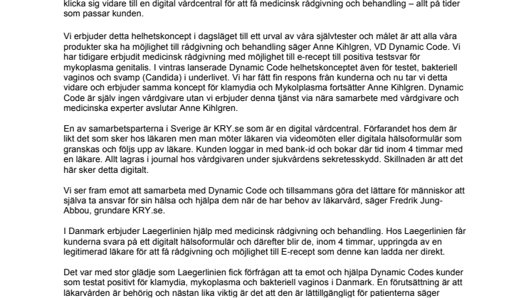 Framtidens vård  - säkra hemtester med möjlighet till medicinsk behandling – online!