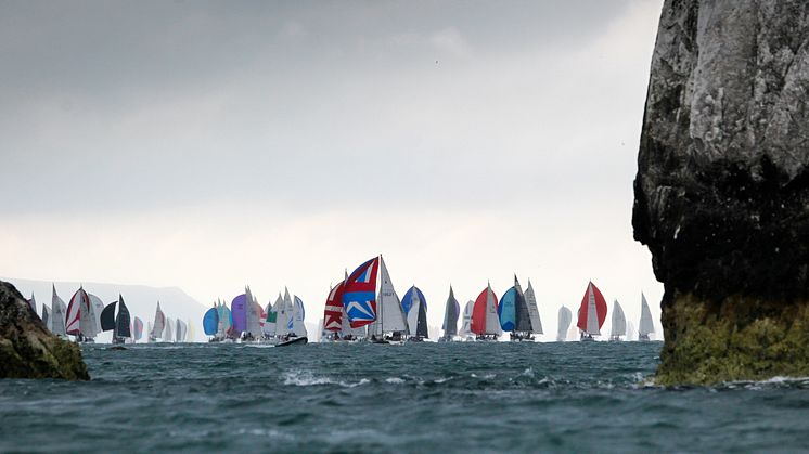 Competitors of the 2017 Round the Island Race in association with Cloudy Bay passing The Needles