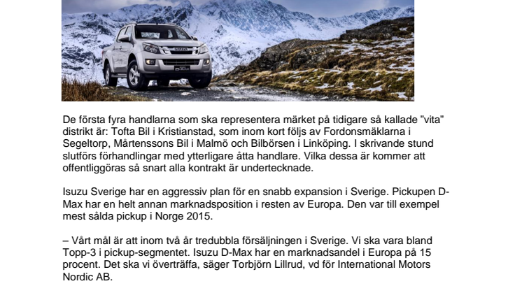 Isuzu ska bli Sveriges snabbast växande pickup-märke