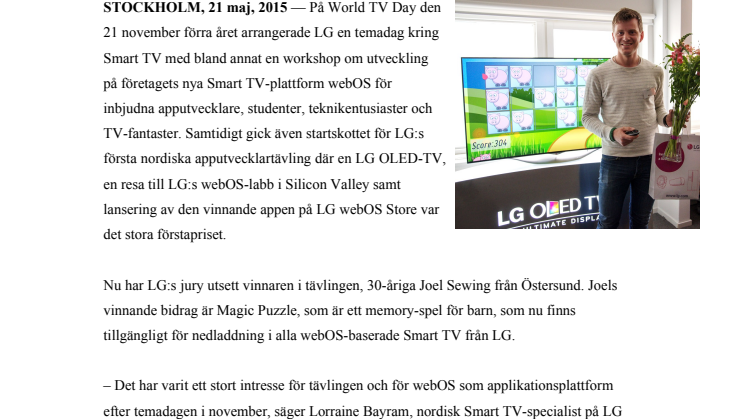 MEMORY-SPEL FÖR BARN VINNARE AV LG:S NORDISKA WEBOS-APPTÄVLING