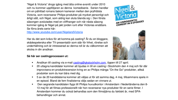 Bli nästa stjärna i Philips komediserie ”Nigel & Victoria”