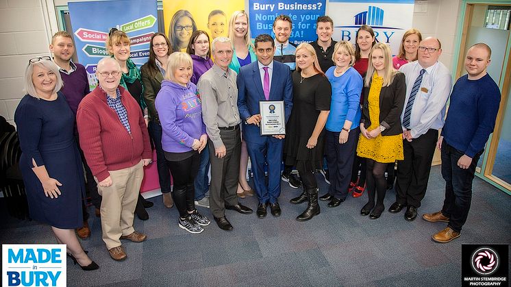 Council leader Rishi Shori (centre) with Phil and Debi Fellone of Made in Bury and the Academy group.