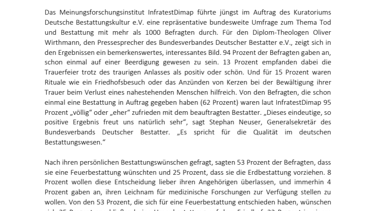 Großes Vertrauen zu Bestattern – Umfrage von InfratestDimap liefert interessante Bestandsaufnahme
