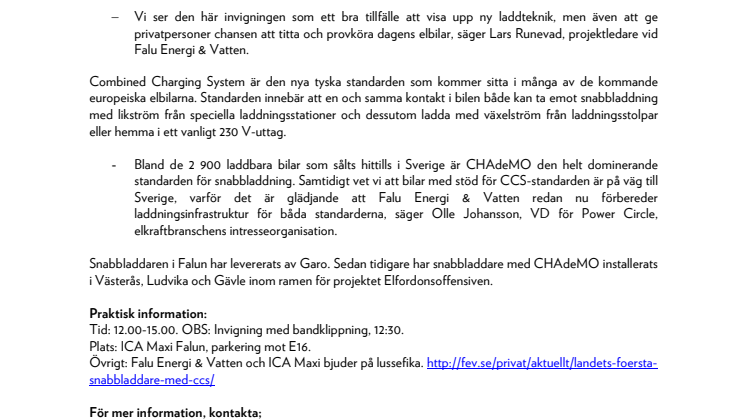 Invigning av Sveriges första snabbladdare med CCS-standard i Falun 