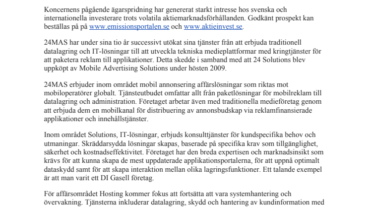 24 Mobile Advertising Solutions - Nu ett steg närmare en börsintroduktion
