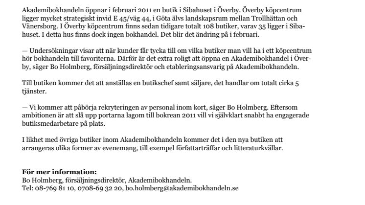 Akademibokhandeln öppnar ny butik i Överby/Trollhättan