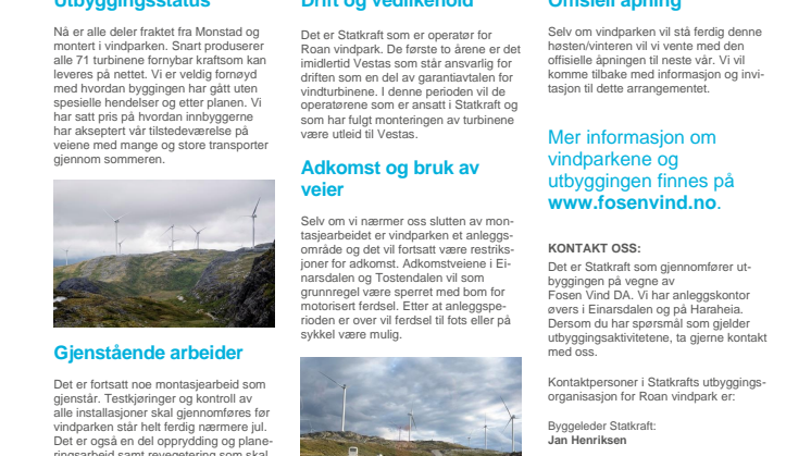 Nyhetsbrev Roan vindpark #8 - 2018