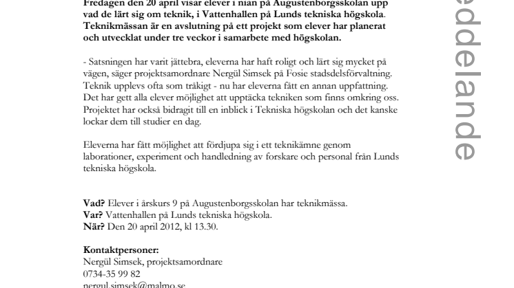Elever från Augustenborgsskolan har teknikmässa på högskolan