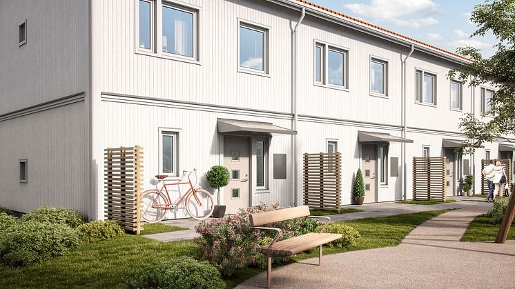 Brf Lövängen - 3D-bild av husens framsida