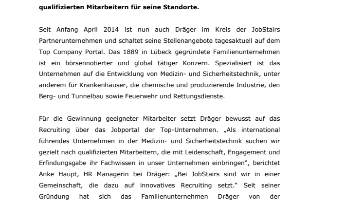 Dräger neu im Kreis der JobStairs Partner