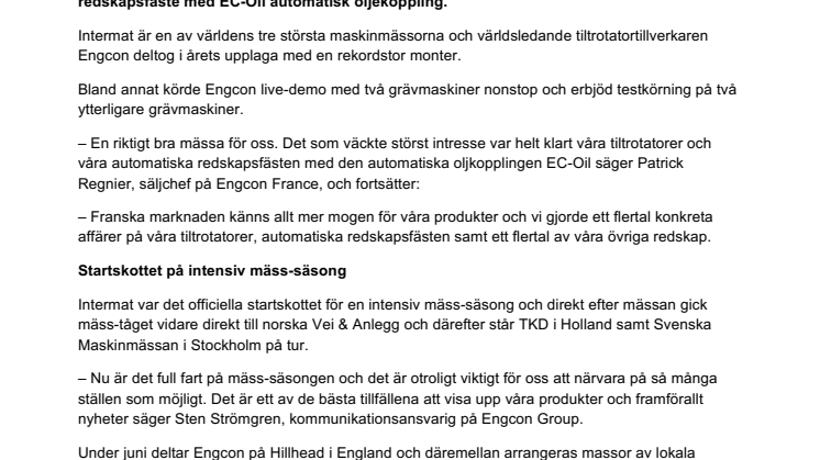 Succé för Engcon på Intermat