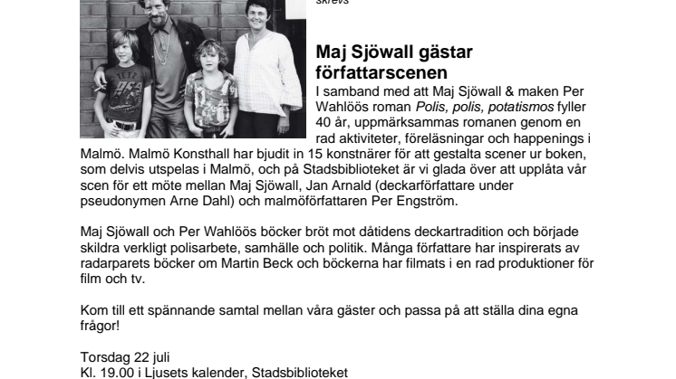 Maj Sjöwall gästar författarscenen 