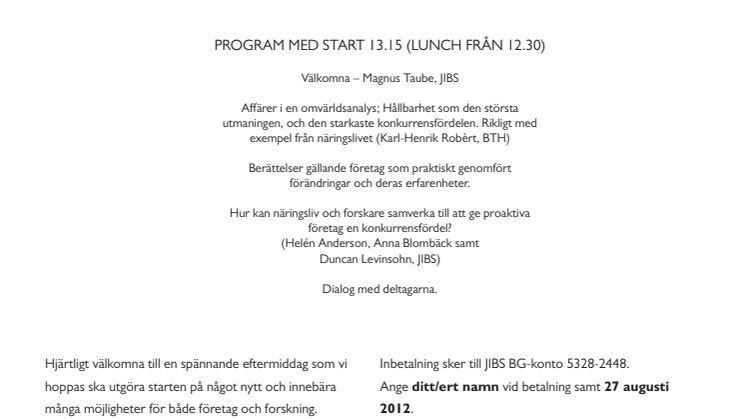 Inbjudan Hållbarhet och affärer