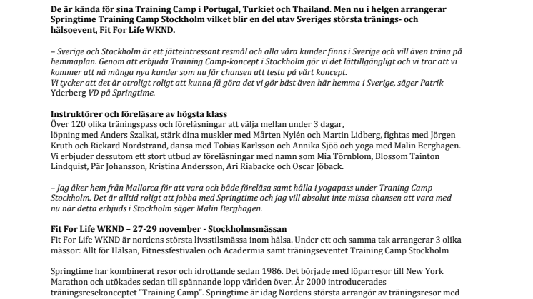 Training Camp Stockholm – nytt hett träningsevent