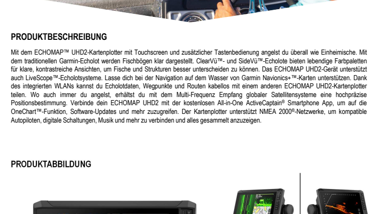 Datenblatt Garmin ECHOMAP UHD2 mit Touchscreen