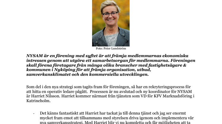 Harriet Nilsson är ny koordinator för NYSAM - Nyköping i samverkan