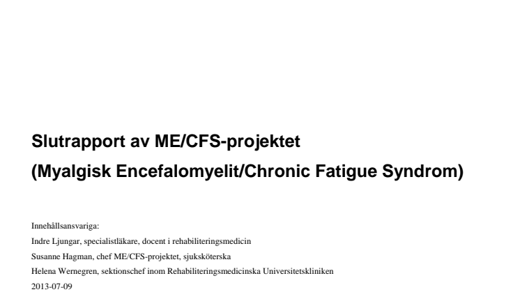 Slutrapport av ME/CFS-projektet på Danderyds sjukhus
