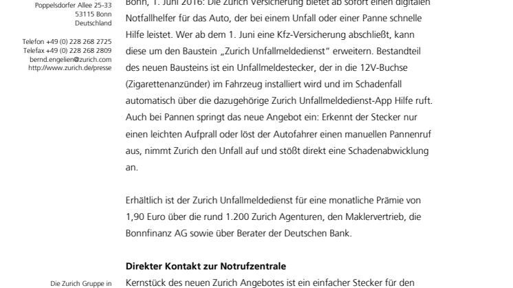 Digitaler Notfallhelfer: Zurich startet Unfallmeldedienst