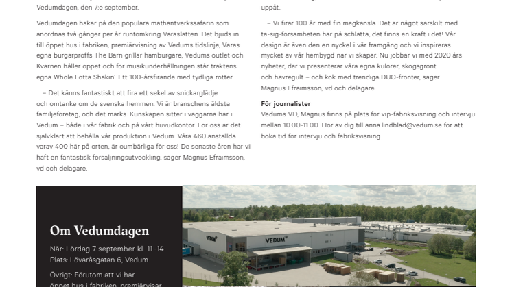 Vedum firar 100 år med jubileumsdag!