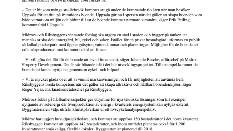 Midroc och Riksbyggen bygger framtidens hållbara bostadskvarter i Ulleråker, Uppsala