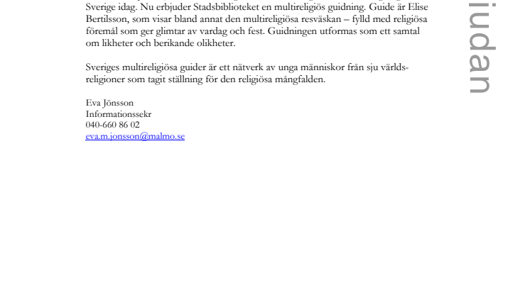 Stadsbiblioteket: Multireligiös guidning – en vägledning i det mångreligiösa Sverige