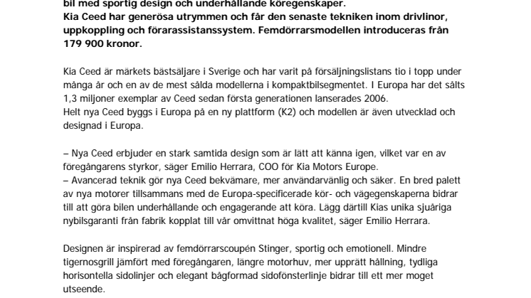 Nya Kia Ceed börjar säljas i juli