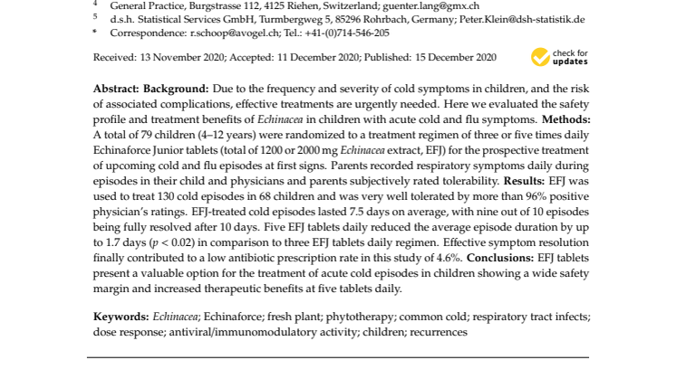 Safety and Dose-Dependent Effects of Echinacea for the Treatment of Acute Cold Episodes in Children: A Multicenter, Randomized, Open-Label Clinical Trial