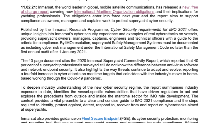 Inmarsat Report Guides Superyachts Towards IMO 2021 Cyber Risk Management Compliance
