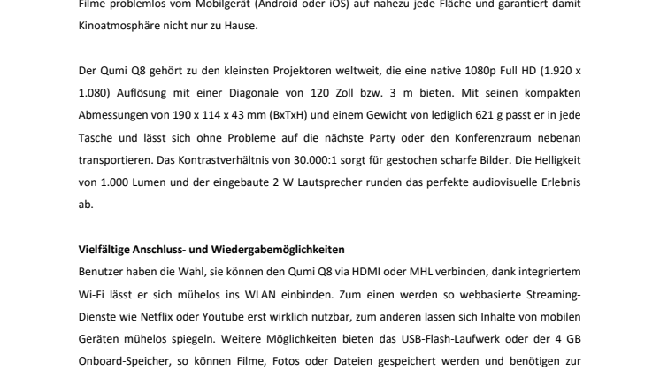 VIVITEK QUMI Q8 – DER ERSTE FULL HD-PROJEKTOR IM TASCHENFORMAT