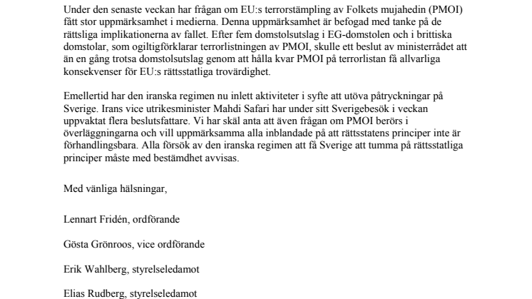 FOFI/Sverige: Rättsstatens principer är inte förhandlingsbara