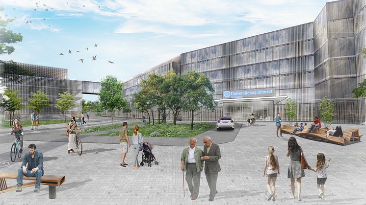Den föreslagna nya södra entrén till Linköpings Universitetssjukhus Bild: Carlstedt Arkitekter