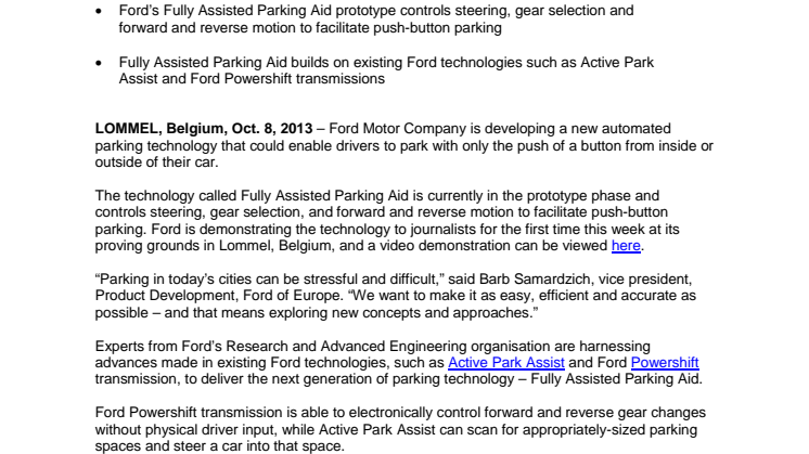 FORD FUTURES - ASSISTED PARKING AID (EU)