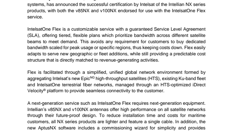 Intellian’s NX-series systems receive IntelsatOne Flex certification