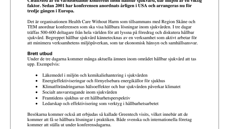 Världsledande konferens om hållbar sjukvård i Malmö