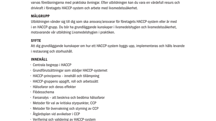 HACCP för restaurang och storhushåll