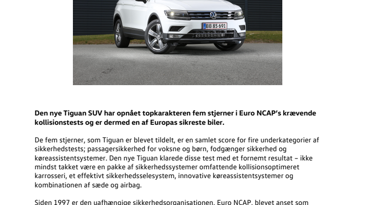 Tiguan scorer topkarakter i Euro NCAP test