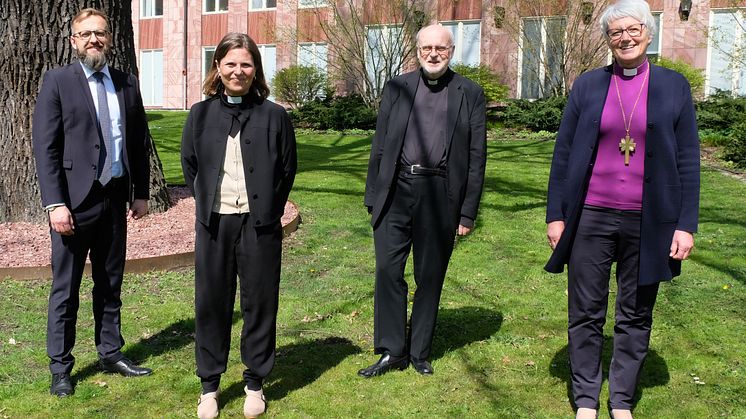 Sveriges kristna råds presidium: Föreståndare Daniel Alm, Pingst - Fria församlingar, Sofia Camnerin, generalsekreterare SKR, kardinal Anders Arborelius, Stockholms katolska stift, ärkebiskop Antje Jackelén, Svenska kyrkan. Foto: Wilhelm Blixt
