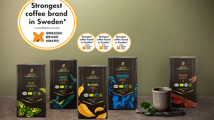 Arvid Nordquist utses till Sveriges starkaste kaffevarumärke i Evimetrix Sweden Brand Awards 2023.
