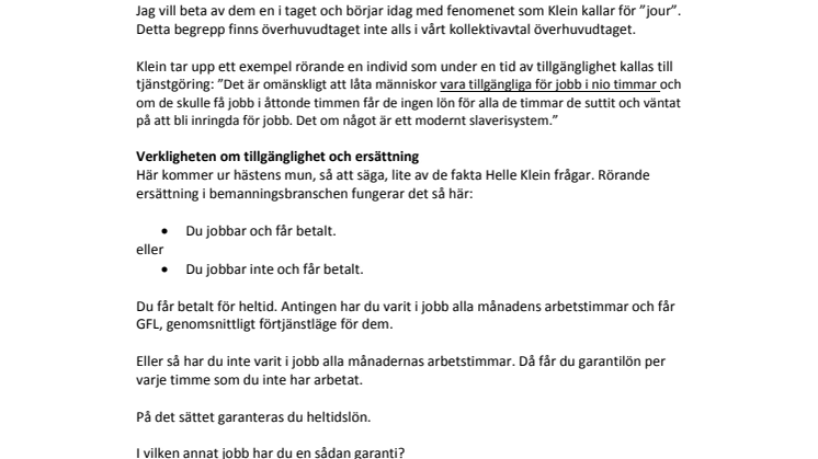 Fartblint om jour och ersättning, Klein