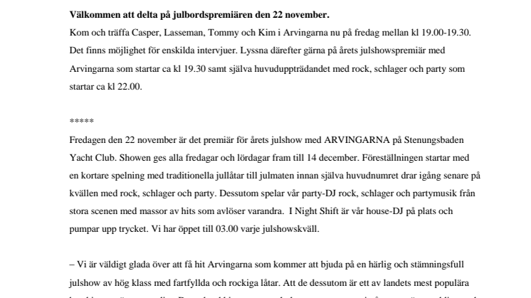 ARVINGARNA ger julshow på Stenungsbaden