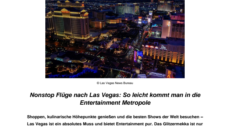 Nonstop Flüge nach Las Vegas: So leicht kommt man in die Entertainment Metropole