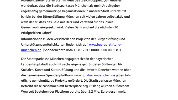 Herzlichen Glückwunsch an die BürgerStiftung München zum 20-jährigen Jubiläum!